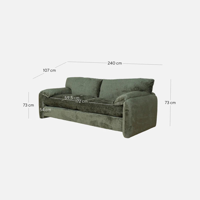 The Ted - 3 Seater Fabric Sofa in Turtle Green