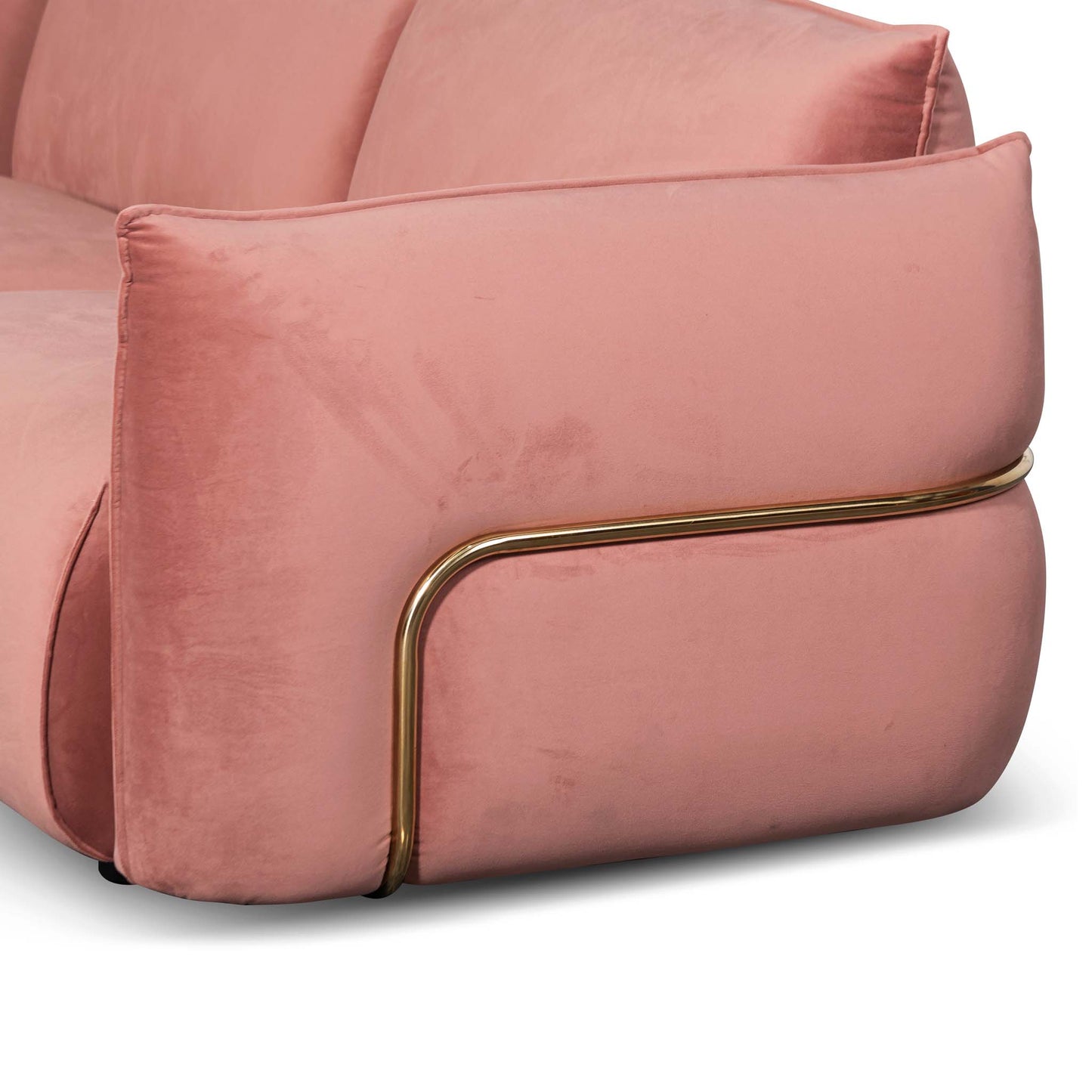 Feyre - Blush Pink 3 Seater Sofa Velvet With Brass Frame