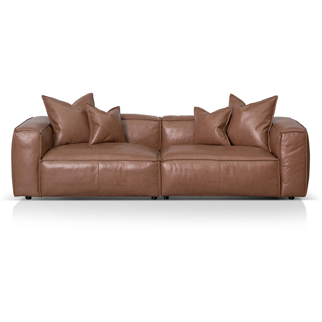 Luxe - 4 Seater Sofa with Cushion and Pillow - Caramel Brown