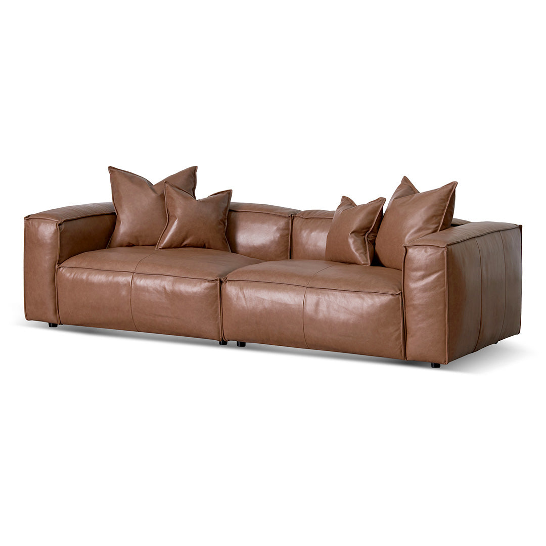 Luxe - 4 Seater Sofa with Cushion and Pillow - Caramel Brown