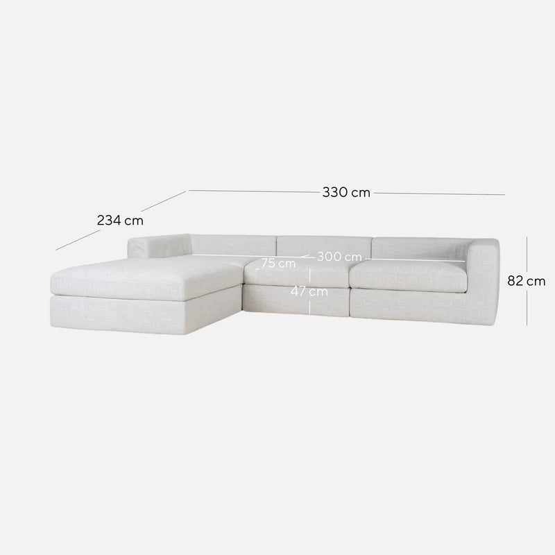 Essence 3 Seater Chaise Sofa - Pebble Beige